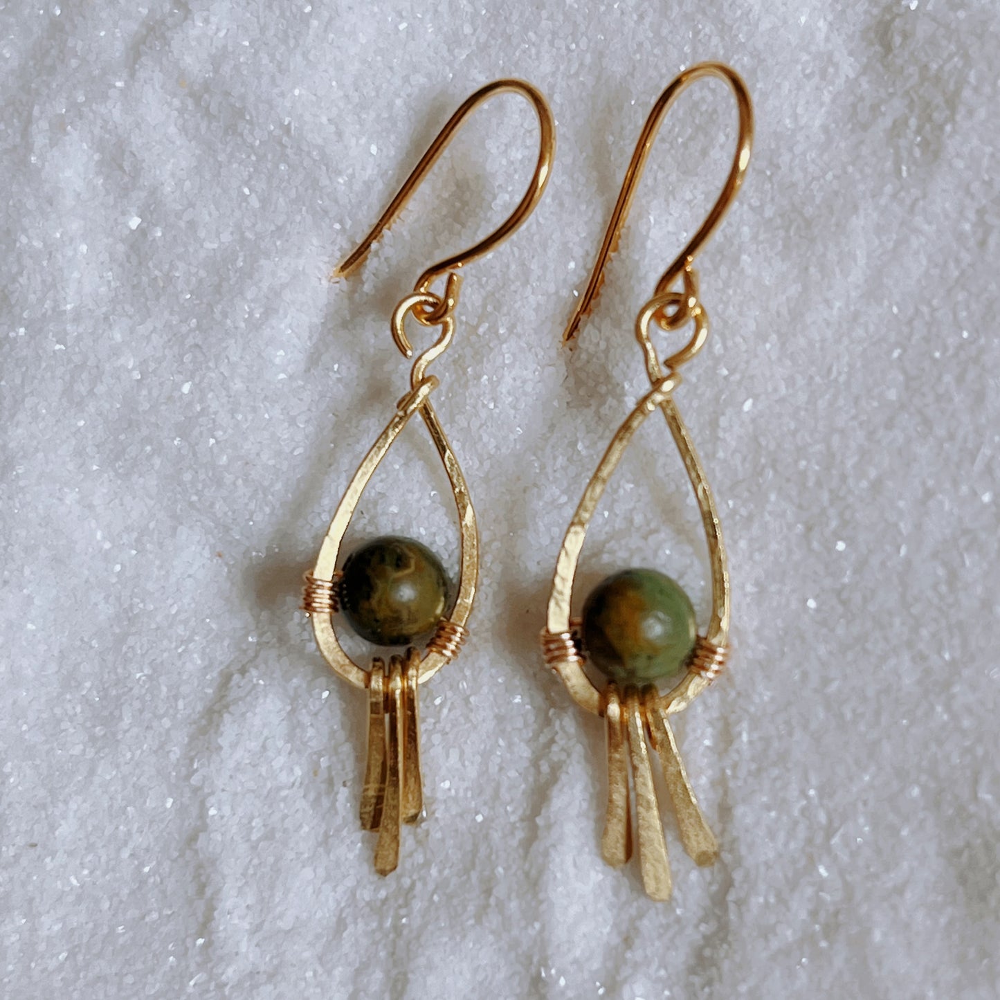 African Turquoise Gold & Brass Earrings | Handmade Teardrop Dangle Earrings | Boho Artisan Jewelry | Transformation Stone Energy
