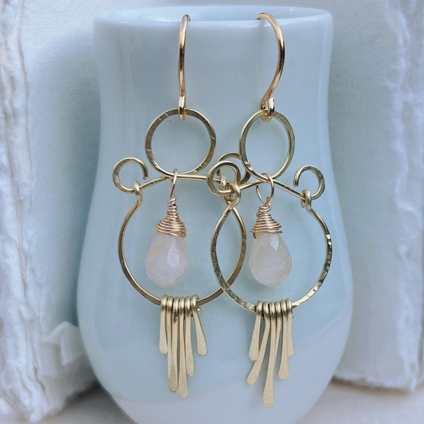Brass Earrings with Red Hematoid Quartz (Fire Quartz)- Handmade Boho Gemstone Jewelry for Grounding and Clarity