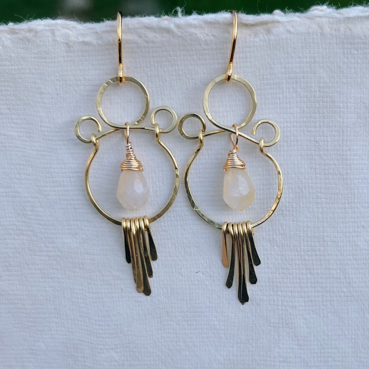 Brass Earrings with Red Hematoid Quartz (Fire Quartz)- Handmade Boho Gemstone Jewelry for Grounding and Clarity