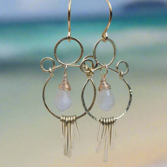 Brass Earrings with Red Hematoid Quartz (Fire Quartz)- Handmade Boho Gemstone Jewelry for Grounding and Clarity